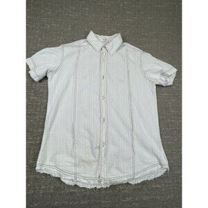 Vintage 90s Rave Shirt Men Large L  Short Sleeve Pop Icon Textured White Frayed